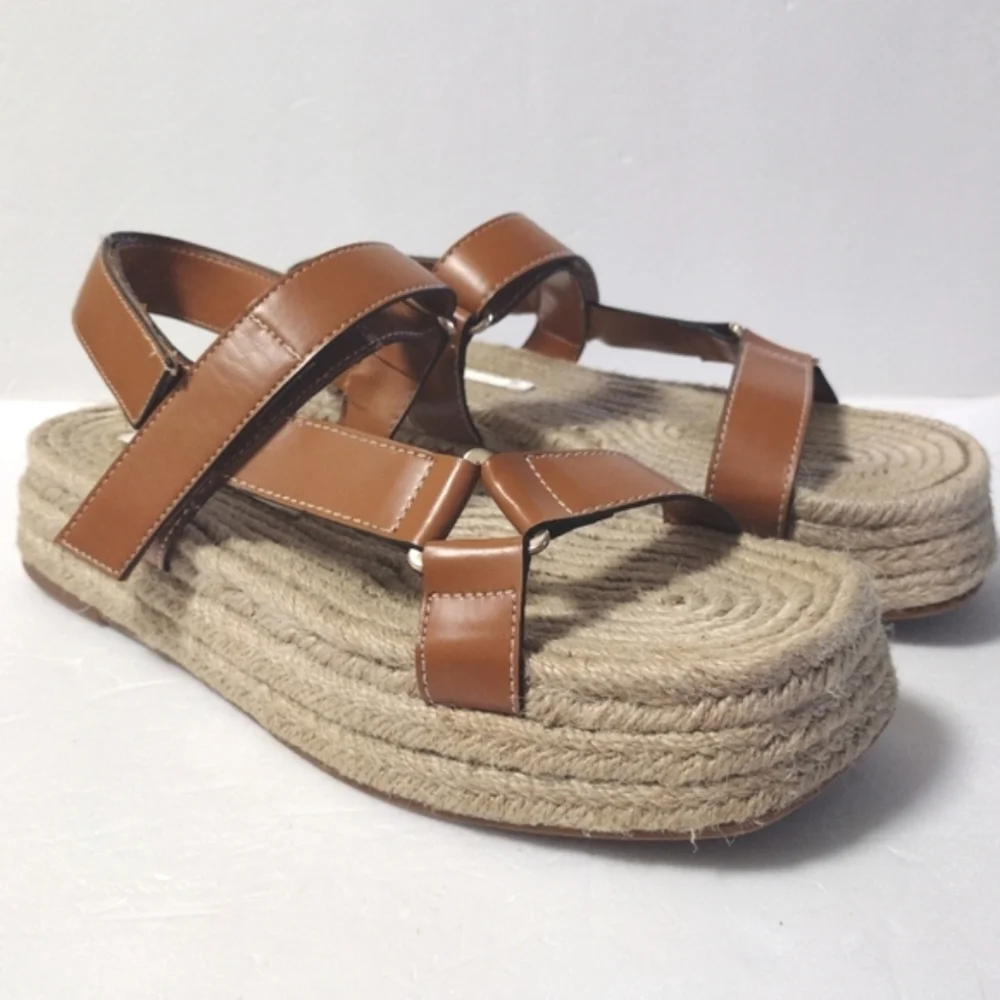ZARA Women's Tan Jute Faux Leather Slingback Strappy Platform Sandals Brown 39 - Picture 6 of 13